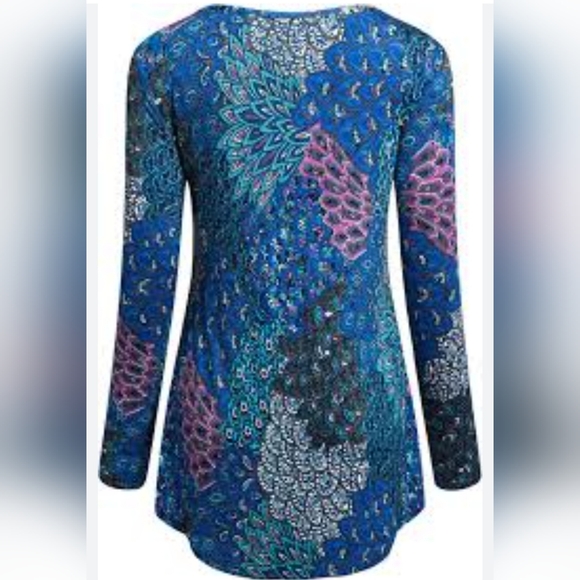 Tencole EUC Women's Vibrant Tunic, XL, Blue Green and Raspberry Peacock Pattern - Picture 7 of 7